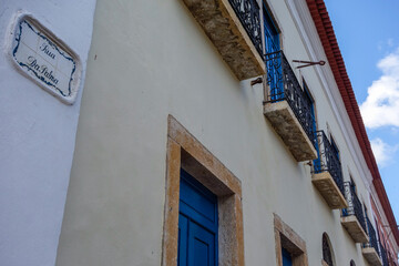 Fototapeta na wymiar streetview of historic colonial buildings in Sao Luis downtown, Maranhao, Brazil