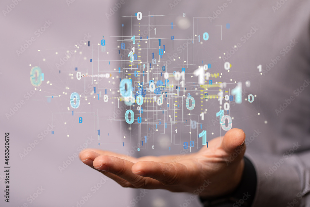 Poster neural network 3d illustration. big data and cybersecurity