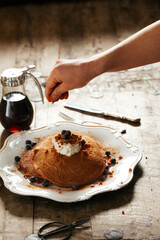Fresh pancakes with berries brunch