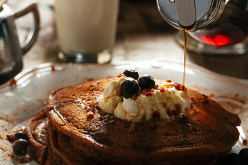 Fresh pancakes with berries brunch
