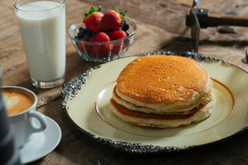 Fresh pancakes with berries brunch