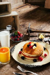 Fresh pancakes with berries brunch