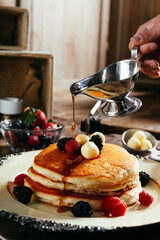 Fresh pancakes with berries brunch