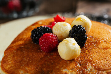 Fresh pancakes with berries brunch
