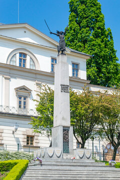 Cieszyn, Poland - June 5, 2021: The Monument to honour Silesian Legionnaires fallen for Poland is also called The Silesian Woman and Nike of Cieszyn.