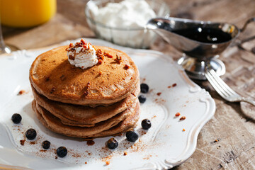 Fresh pancakes with berries brunch