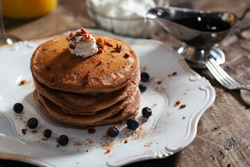 Fresh pancakes with berries brunch