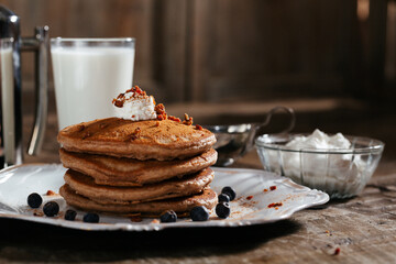 Fresh pancakes with berries brunch