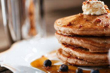 Fresh pancakes with berries brunch