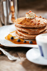 Fresh pancakes with berries brunch