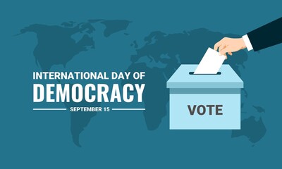 Vector illustration, hands voting, as a banner or poster, International Day of Democracy.