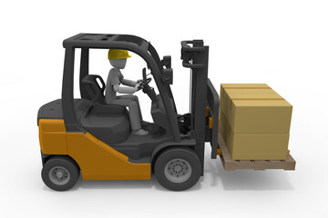 The person who operates the forklift. Forklift and luggage. Carry heavy luggage. Use in the warehouse.