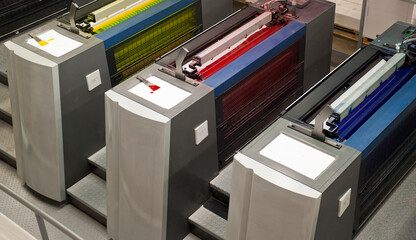 Yellow and Magenta printing units of a 4 colour lithographic printing press