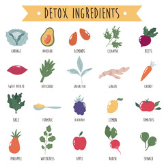 Big collection of vegetables, nuts and fruits for detox