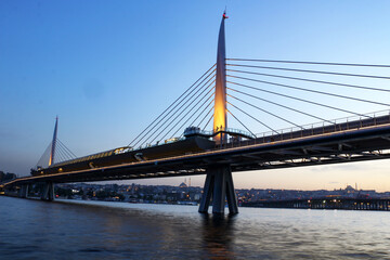 selective focus, 26.06.2021 istanbul turkey: view from the lower part of istanbul estuary bridge