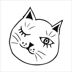 Cat wink hand drawn line art