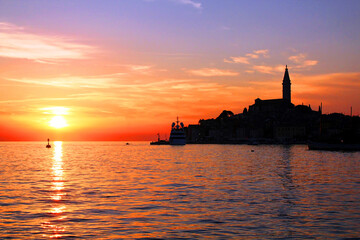 Fototapeta na wymiar Sunset over the sea in Rovinj