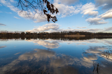Pond in park at Dolni Pocernice, Prague, Czech republic