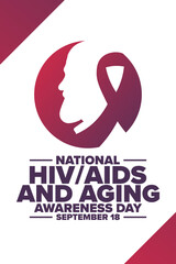 National HIV, AIDS and Aging Awareness Day. September 18. Holiday concept. Template for background, banner, card, poster with text inscription. Vector EPS10 illustration.
