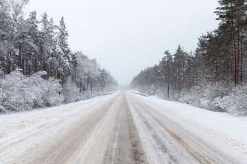 winter paved road for vehicles