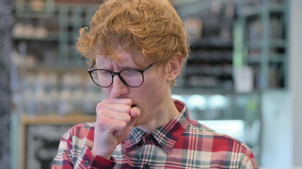Close Up, Sick Redhead Young Man Coughing
