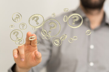 solving problem with digital question marks 3D rendering