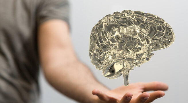 Brain. Low poly abstract digital human brain. Neural network. IQ testing