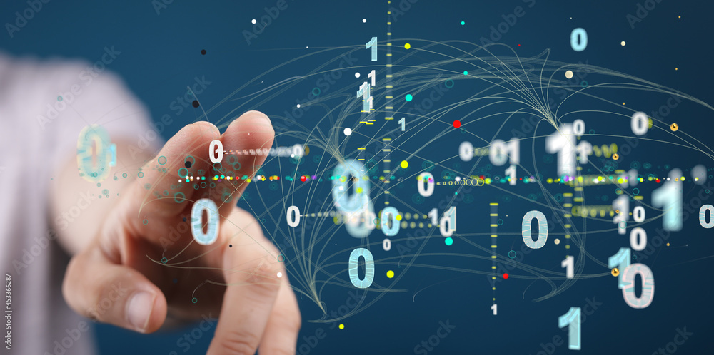 Poster Digital cyberspace with particles and Digital data network connections concept.