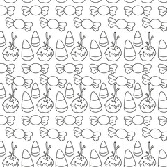 Halloween concept. hand drawn seamless pattern for Halloween. caramel apple, candy corn, sweets, trick or treat