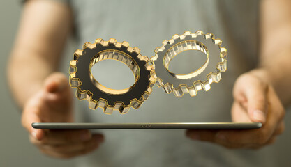 Business, Internet and technology concept. Business select gear icon on virtual screen/