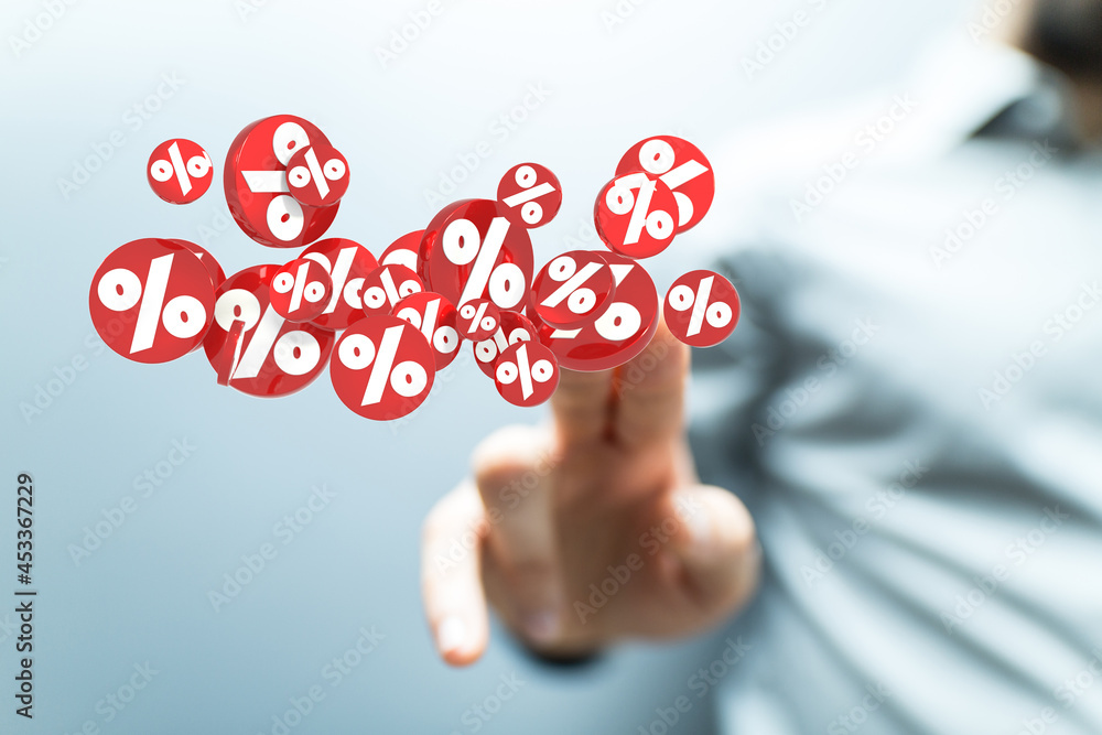 Poster  touching sales icons with a as 3D rendering