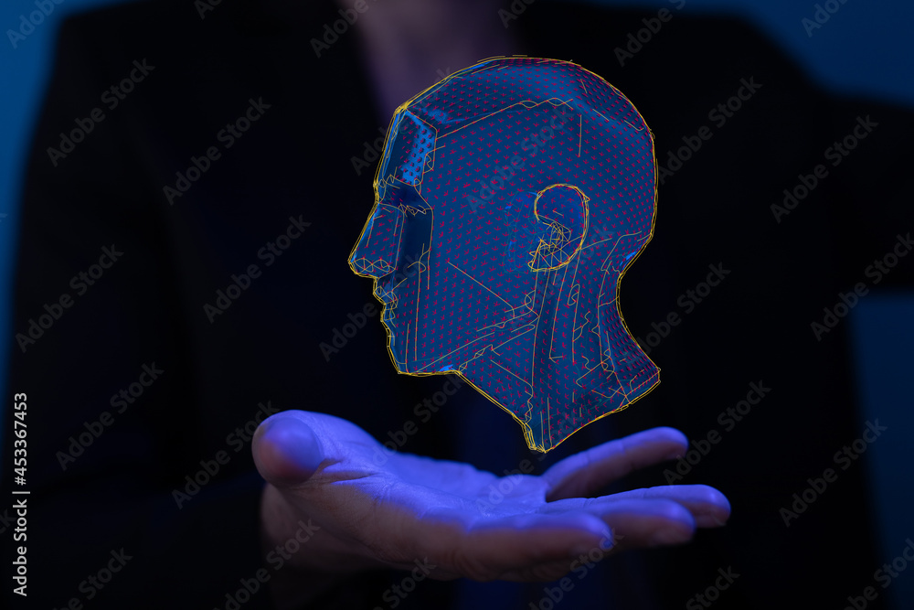 Aufkleber human head with network plexus structure