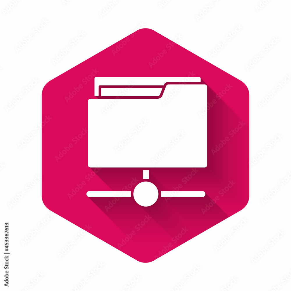 Poster white ftp folder icon isolated with long shadow. software update, transfer protocol, router, teamwor