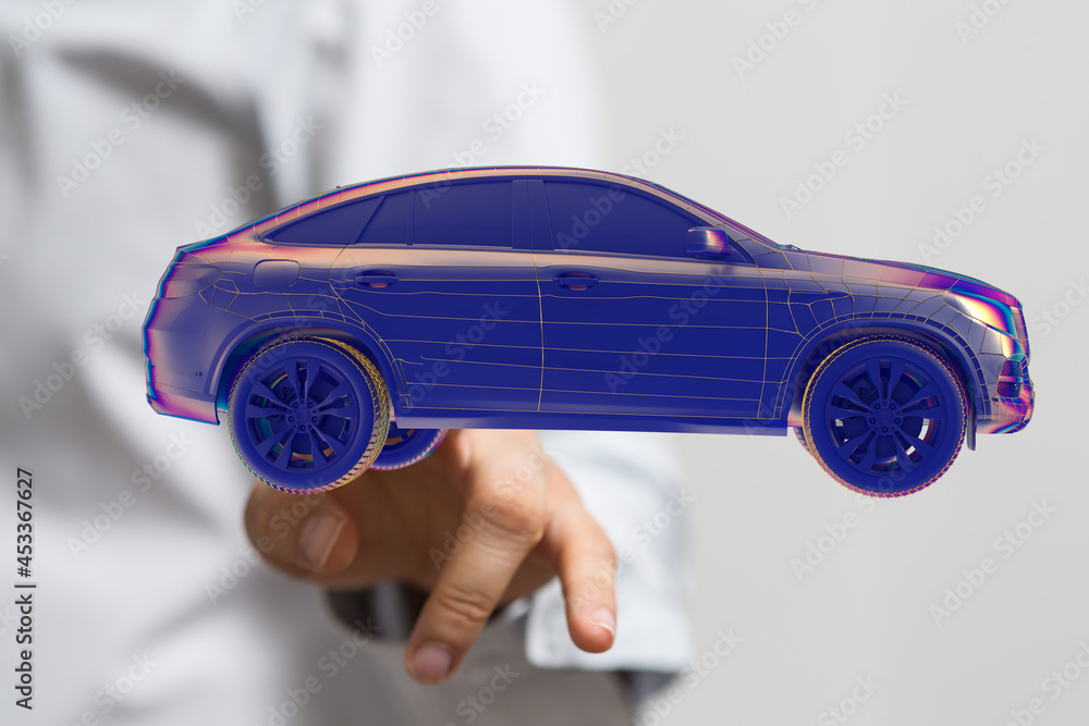 Poster autonomous car with hud graphic of navigation system driving