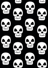 Vector seamless pattern of hand drawn doodle sketch skull isolated on black background