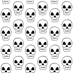 Vector seamless pattern of hand drawn doodle sketch skull isolated on white background