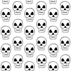 Vector seamless pattern of hand drawn doodle sketch skull isolated on white background