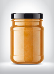 Glass Jar with Jam on Background. 