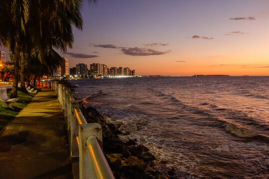 coast city of Sao Luis, Maranhao, Brazil. wonderful sunset with colors reflecting in the sky
