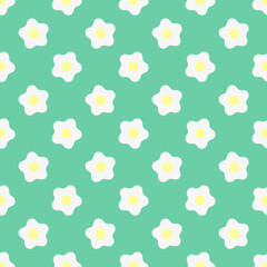 Simple color flower pattern on a green background. Vector illustration. Print. 