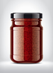 Glass Jar with Raspberry Jam on Background. 