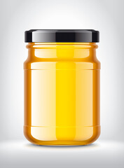 Glass Jar with Honey on Background. 