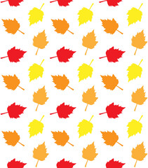 Vector seamless pattern of different color hand drawn autumn leaves silhouette isolated on white background