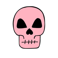 Vector hand drawn doodle sketch pink skull isolated on white background