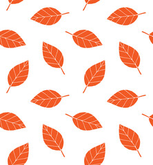 Vector seamless pattern of hand drawn doodle sketch orange autumn leaf isolated on white background