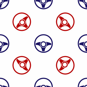 Blue and red Steering wheel icon isolated seamless pattern on white background. Car wheel icon. Vector