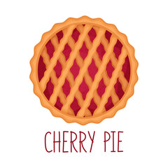 Cherry pie on white background, top view, vector illustration