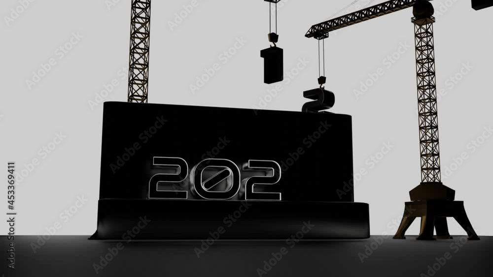 Poster change from 2021 to 2022. cranes replace the year numbers. new year concept. black and white animati