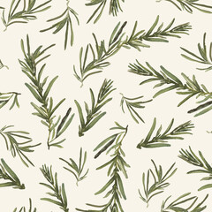 Watercolor seamless pattern with rosemary. Vintage floral illustration