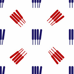 Fototapeta premium Blue and red Aroma sticks, incense, aromas icon isolated seamless pattern on white background. Vector